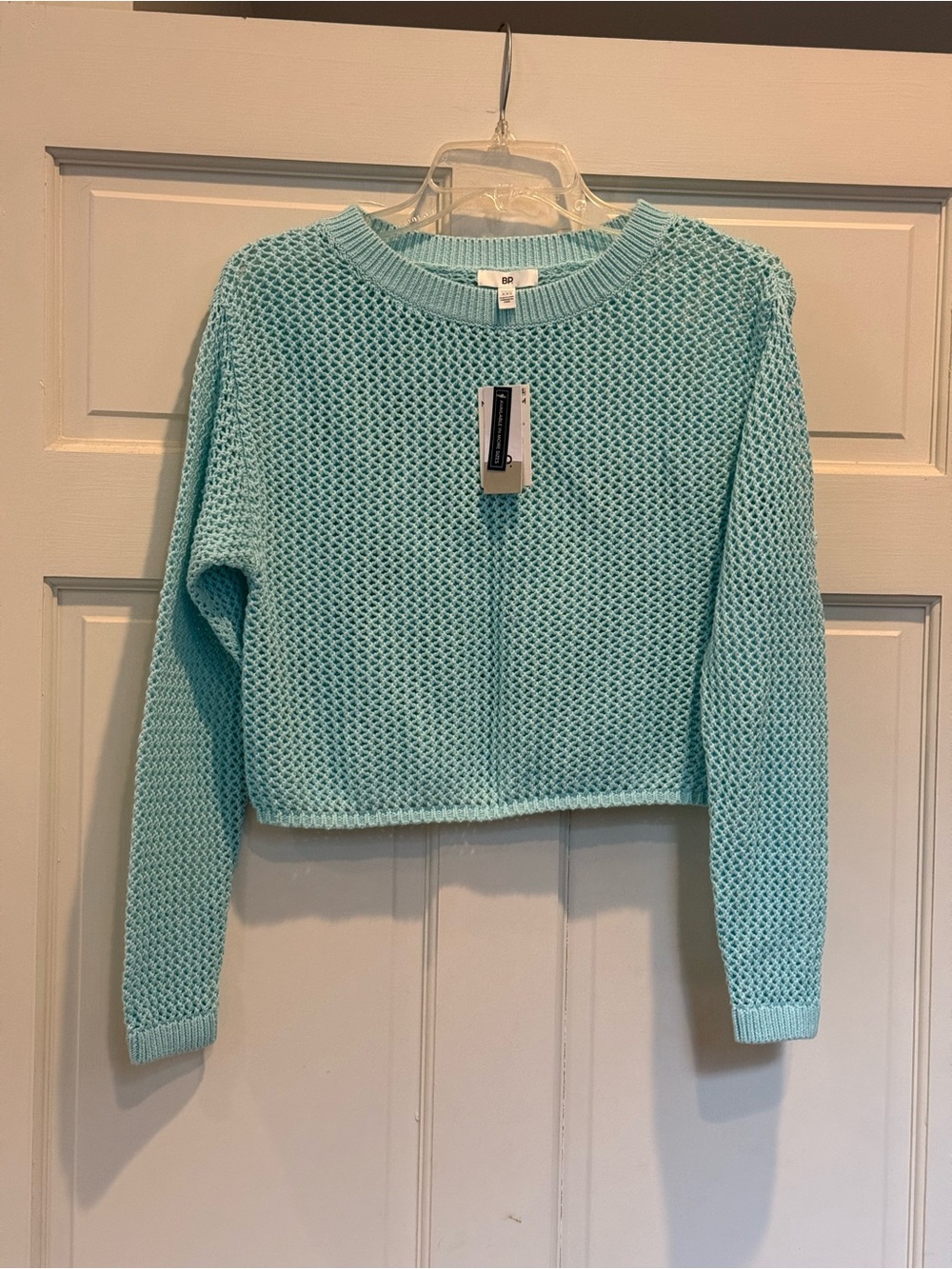 bp Light Aqua Open-Knit Cropped Sweater